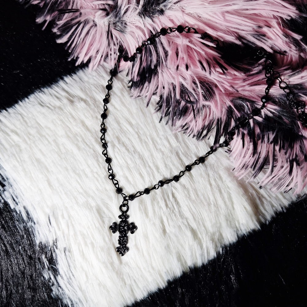 ✨️ FREE ✨️ Add-on - Black Beaded Cross Choker Necklace